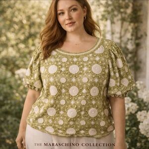 Cato Crochet Boho Blouse | 22/24W Olive Cottagecore